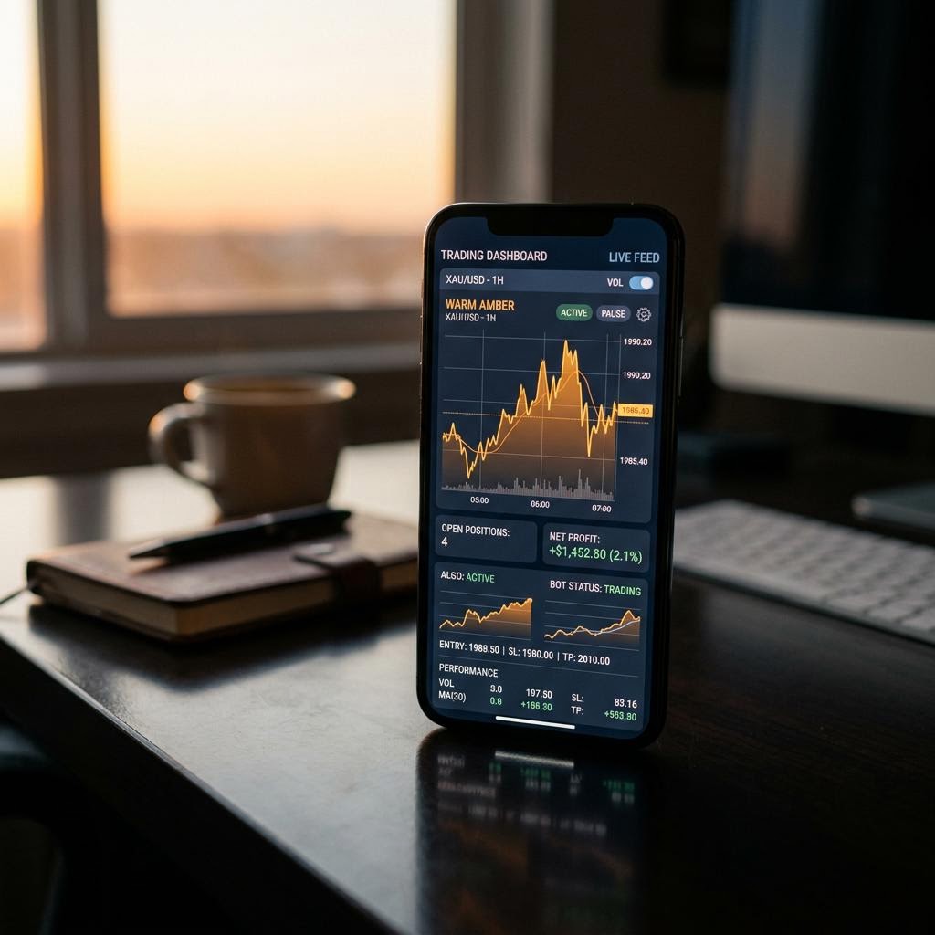 Tableau de bord de la plateforme de trading crypto IA Lueur Placange